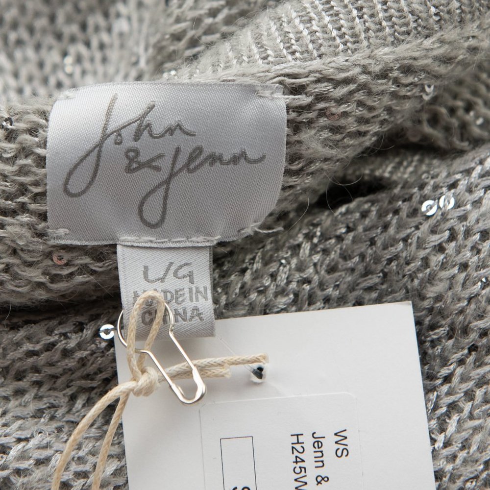 John & Jenn Oscar Cardigan Knit Sparkle Cardi Sequin Mohair Grey Size Large New - Picture 3 of 6